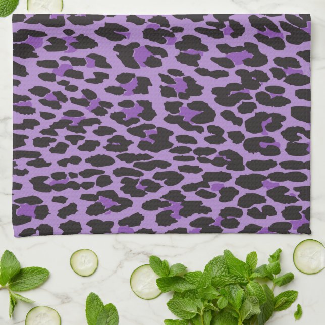 Linge De Cuisine Leopard Print, Léopard Spots, Purple Leopard (Plié)