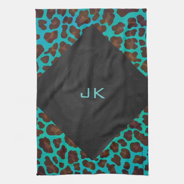 Linge De Cuisine Léopard Turquoise et Brown (Vertical)