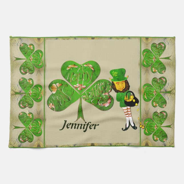 Linge De Cuisine Leprechaun Shamrock Grey (Horizontal)