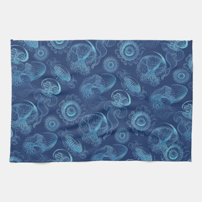 Linge De Cuisine Leptomedusae d'Ernst Haeckel (bleu-foncé) (Horizontal)
