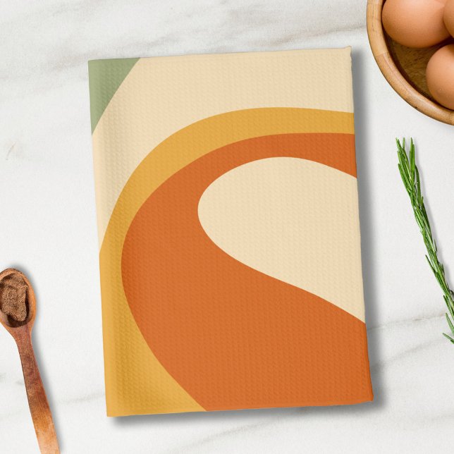 Linge De Cuisine les années 70 Crème Motif Super rétro, Vert, Orang (Créateur téléchargé)