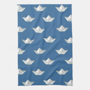 Linge De Cuisine Les Bateaux Origami Sur Le Motif De L'Eau