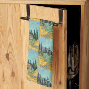Linge De Cuisine Les cabanes en bois de Van Gogh, paysage jaune, Ar