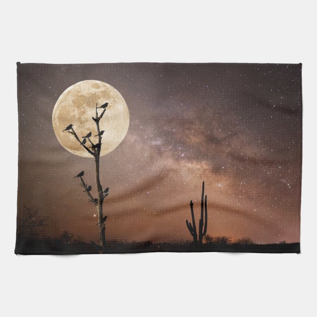 Linge De Cuisine Les déserts | Cactus Saguaro avec oiseaux dans le  (Horizontal)