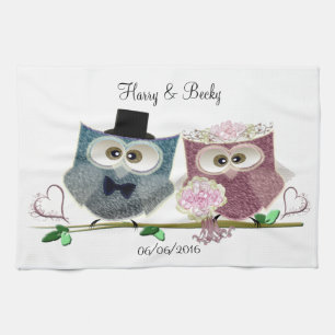 Linge De Cuisine Les hiboux mignons de mariage personnalisent la