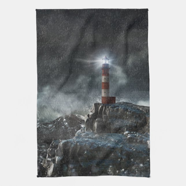 Linge De Cuisine Les phares | Phare dans la tempête (Vertical)