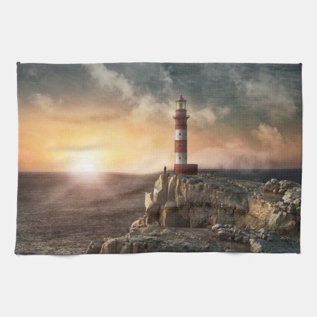 Linge De Cuisine Les phares | Phare rouge et blanc (Horizontal)