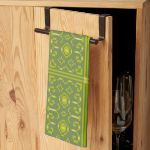 Linge De Cuisine Les pixels jaunes et verts jouent des formes géomé