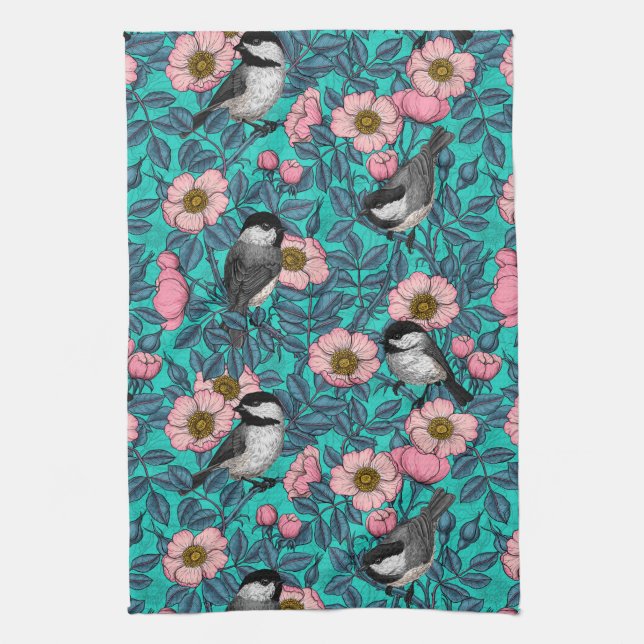 Linge De Cuisine Les poulets dans la nature rose, rose et bleu (Vertical)