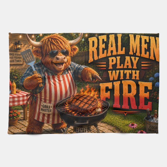 Linge De Cuisine Les vrais hommes jouent avec le feu (Horizontal)