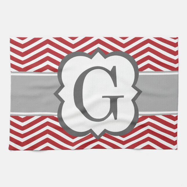 Linge De Cuisine Lettre blanche rouge G Chevron de monogramme (Horizontal)