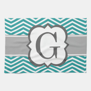 Linge De Cuisine Lettre blanche turquoise G Chevron de monogramme
