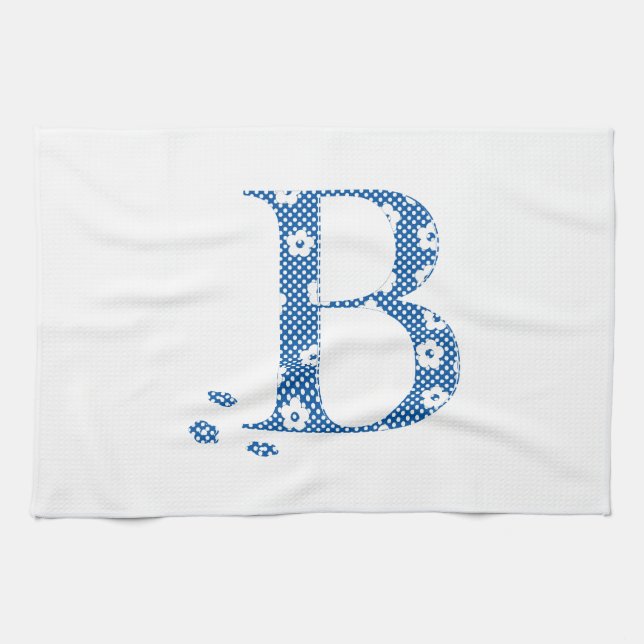 Linge De Cuisine LETTRE Motif Fleur B (bleu) (Horizontal)