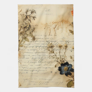 Linge De Cuisine Lettre vintage d'amour parchemin avec fleurs (5)