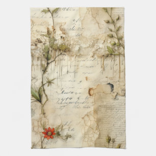 Linge De Cuisine Lettre vintage d'amour parchemin avec fleurs (6)