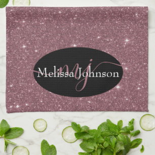 Linge De Cuisine Lettres élégantes en or rose sur fond noir    Cuis