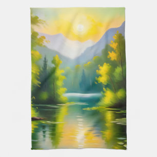 Linge De Cuisine Lever de soleil sur des montagnes enneigées et un