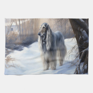 Linge De Cuisine Lévrier Afghan Noël Qu'il neige