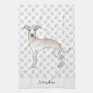 Linge De Cuisine Lévrier italien crème avec nom personnalisé