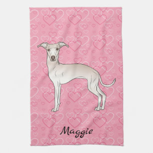 Linge De Cuisine Lévrier Italien Crème Chien Mignon Sur Cœurs Roses