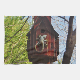 Linge De Cuisine lézard gris sur bois usé