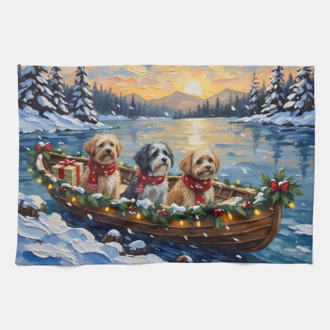 Linge De Cuisine Lhasa Apso Christmas Boat Holiday (Horizontal)