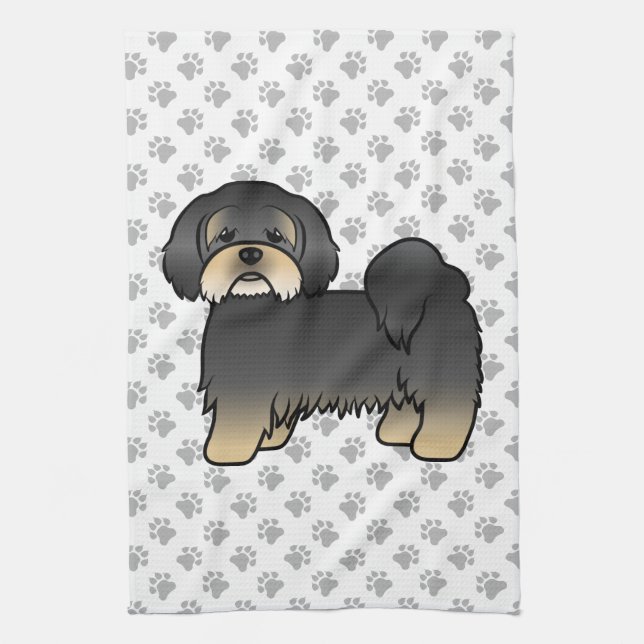 Linge De Cuisine Lhasa Apso noir et feu Chien de dessin animé migno (Vertical)