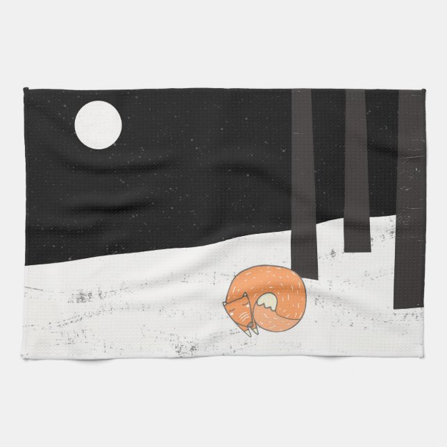 Linge De Cuisine L'hiver - Renard dormant - Illustration (Horizontal)