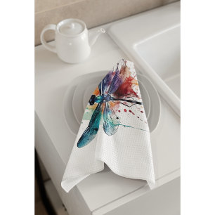 Linge De Cuisine Libellule Aquarelle Vibrante