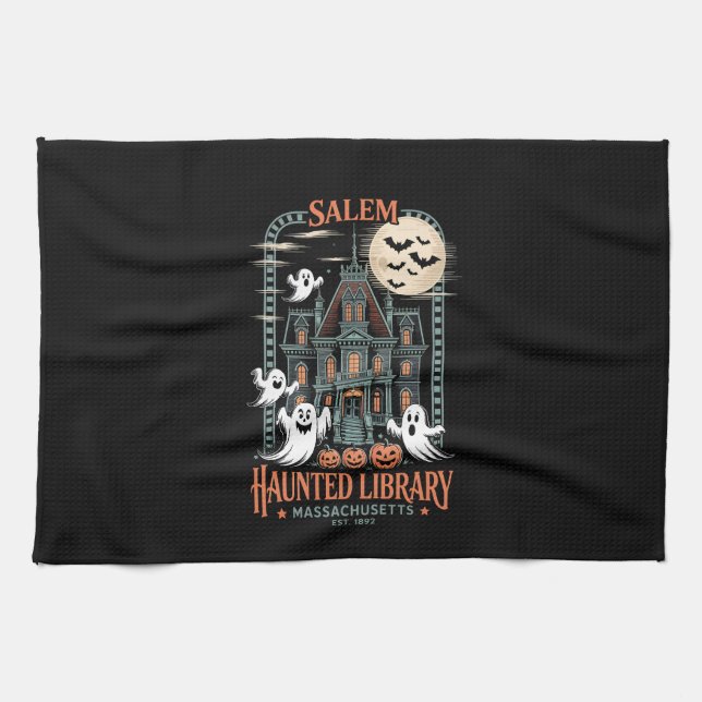 Linge De Cuisine Librairie Halloween Chemise Haunted Library (Horizontal)