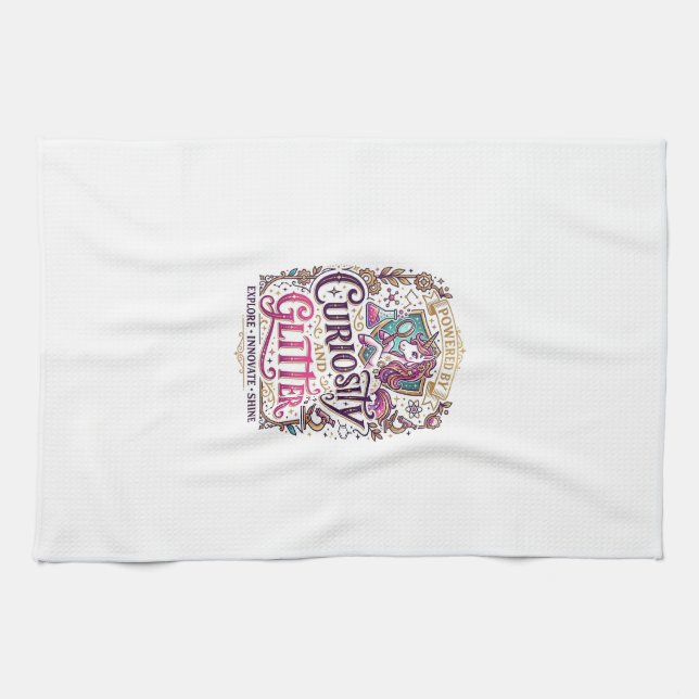 Linge De Cuisine Licorne alimentée par la curiosité et pailletée St (Horizontal)