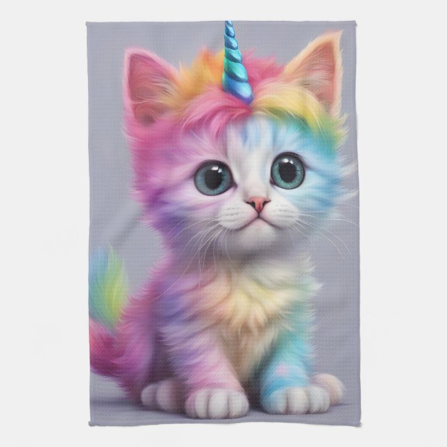 Linge De Cuisine Licorne Arc-en-ciel Chatons (Vertical)
