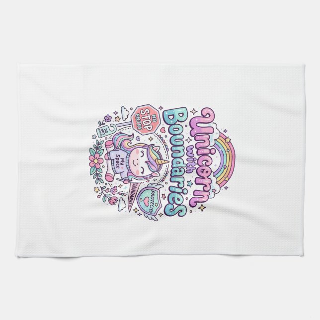 Linge De Cuisine Licorne avec des frontières Charme Vêtements Graph (Horizontal)