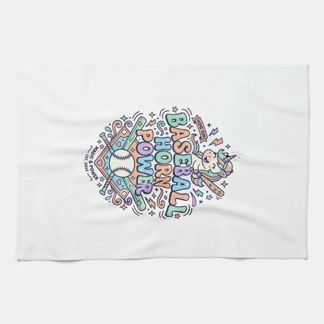 Linge De Cuisine Licorne Baseball Corne Puissance Kawaii Conception (Horizontal)