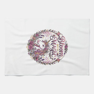 Linge De Cuisine Licorne Fleurir avec Magie POD Prêt Fond Blanc