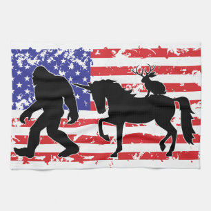 Linge De Cuisine Licorne, Jackalope, Bigfoot et le drapeau américai