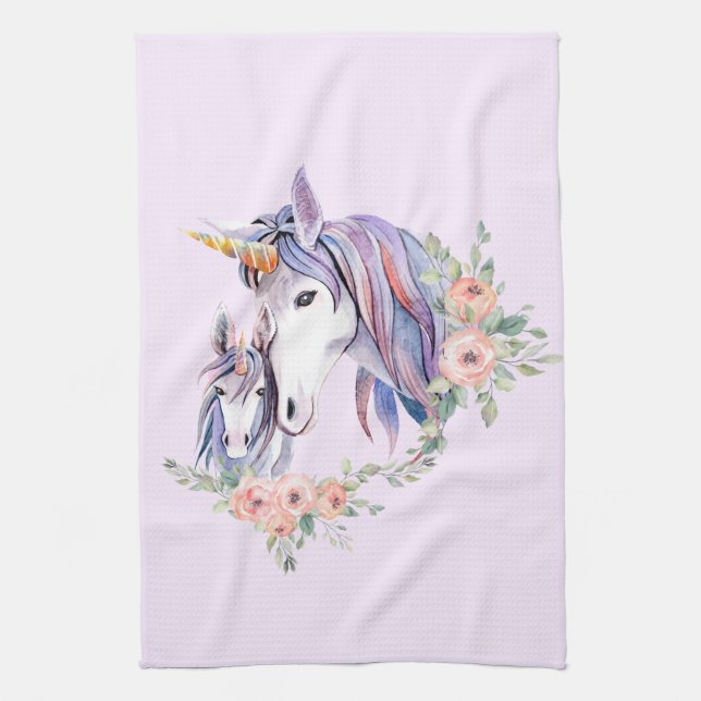 Linge De Cuisine Licorne Magique Maman & Bébé Aquarelle (Vertical)