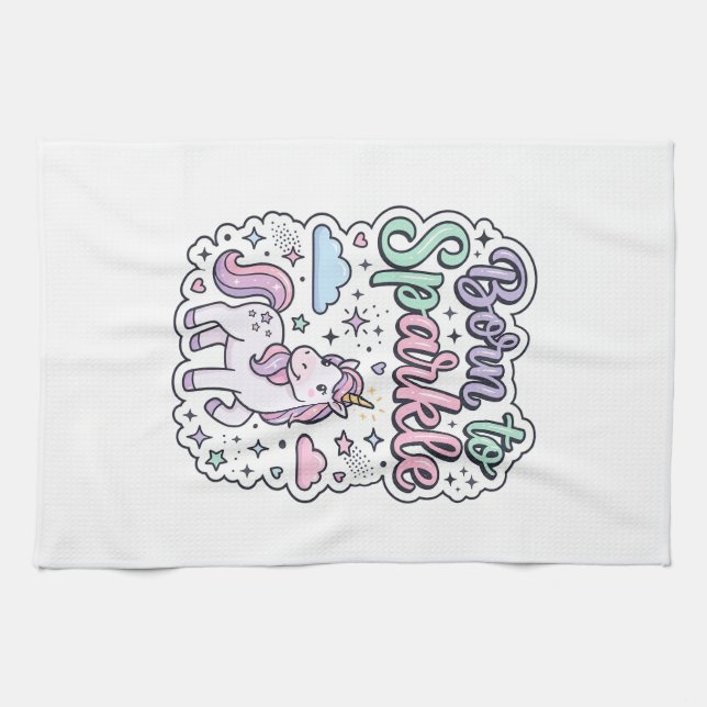 Linge De Cuisine Licorne née pour briller Graphisme Merch Desig (Horizontal)