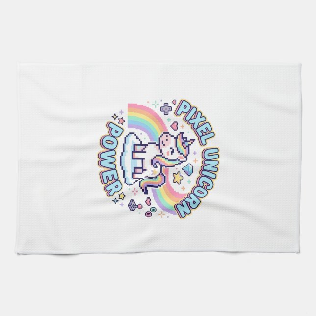 Linge De Cuisine Licorne Pixel Licorne Puissance Conception Graphiq (Horizontal)