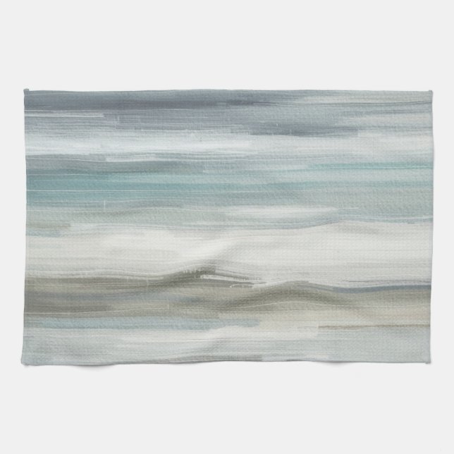 Linge De Cuisine Light Blue Teal Gray Brown Abstract Stripe (Horizontal)