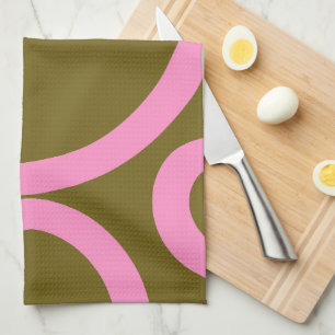 Linge De Cuisine Ligne Abstraite Rose Et Vert Olive