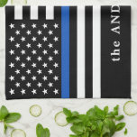 Linge De Cuisine Ligne bleue mince moderne Nom personnalisé Police<br><div class="desc">Mince Blue Line Drapeau de cuisine - Etats-Unis Drapeau américain design dans les couleurs Police Drapeau, moderne noir bleu design. Parfait pour tous les policiers, maman de la police et femme de la police. Personnalisez avec le nom de l'agent de police, ou le numéro d'insigne, ou le nom de famille....</div>