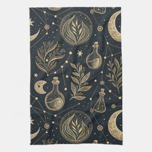 Linge De Cuisine Ligne d'art doré céleste - Phases lunaires et poti