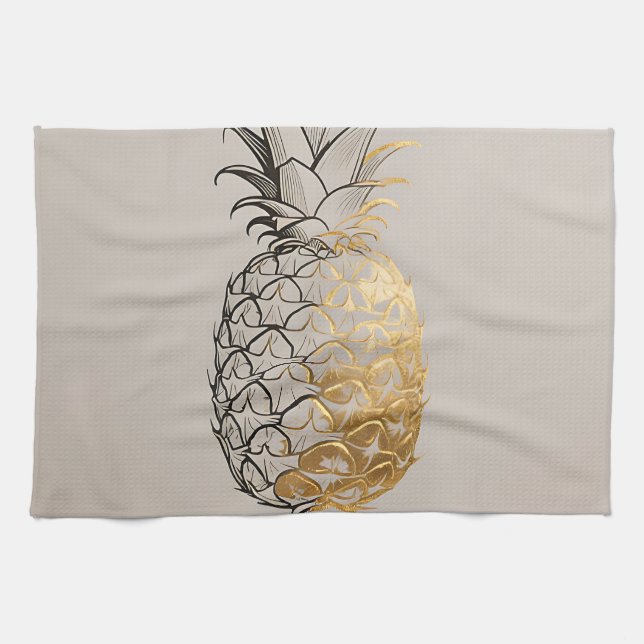 Linge De Cuisine Ligne de l'ananas doré (Horizontal)