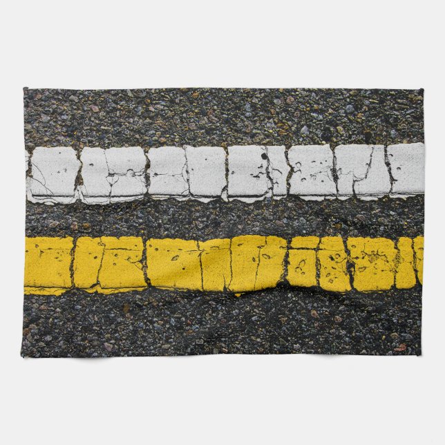 Linge De Cuisine Ligne double jaune blanc (Horizontal)