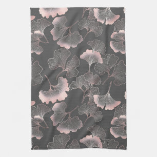 Linge De Cuisine Ligne rose sophistiquée d'art de ginkgo sur toile 