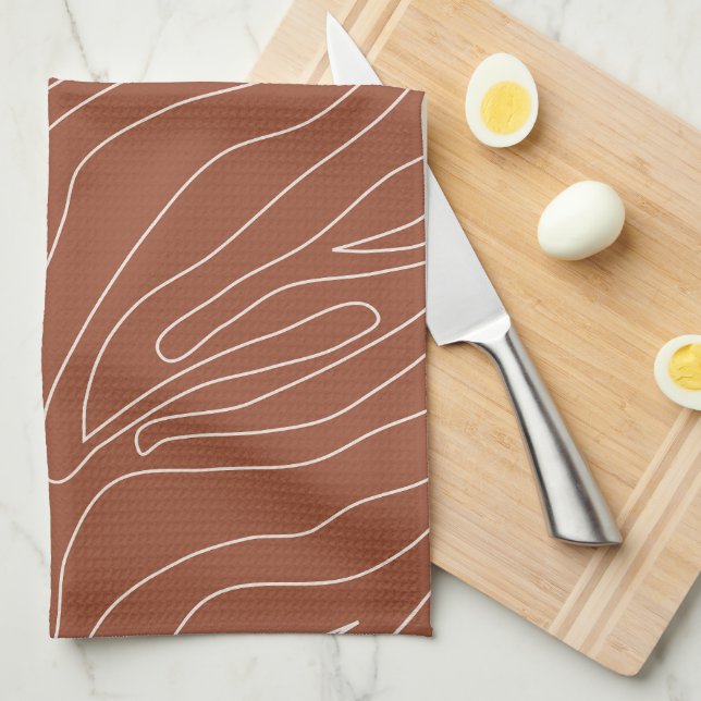 Linge De Cuisine Lignes Abstraites minimes Rouille Terracotta (Quart Plié)