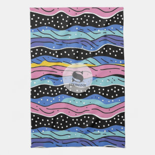 Linge De Cuisine Lignes Abstraites vives avec Pois