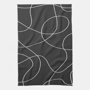 Linge De Cuisine Lignes blanches sur noir