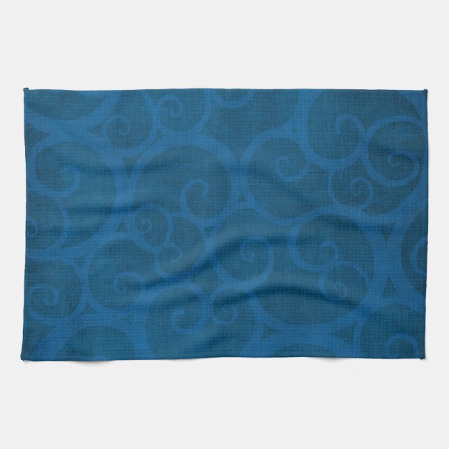 Linge De Cuisine Lignes de boucles bleues (Horizontal)